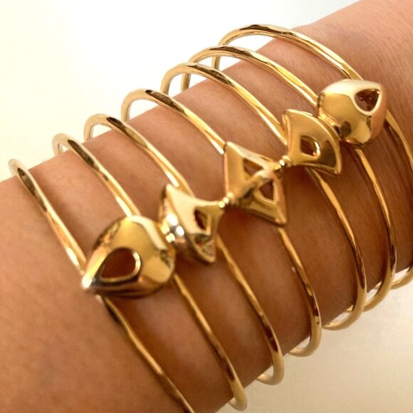 STELLA & DOT Jewelry - STELLA & DOT Wide Gold Tone Becker Cage CUFF Bracelet w/ Geometric Shapes